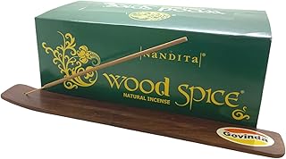 Govinda Incense Stick Holder Bundle with Nandita Incense Sticks - 12 Boxes x 15 Grams (Wood Spice)