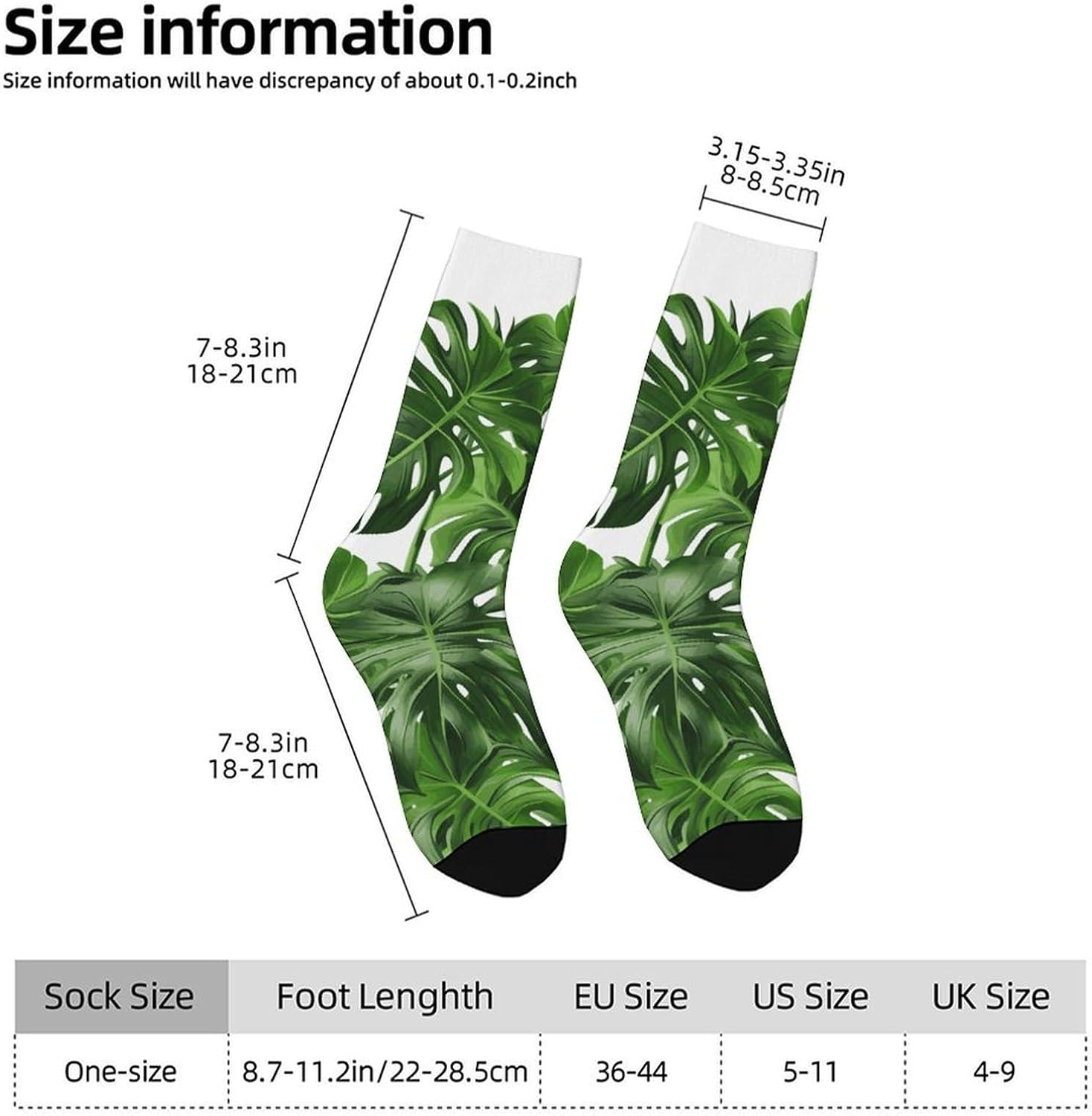 Moisture Wicking Socks, Breathable, Lightweight Crew Sock, Casual | Monstera Deliciosa Banana Palm Work Socks for Women Men, Elastic Soft Boot Socks for Travel, Seamless