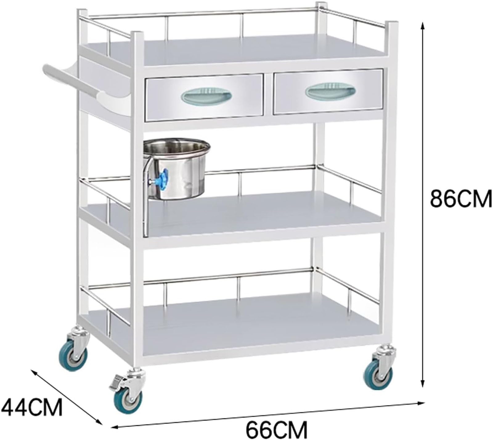 Carrello Medico a 2 Ripiani in Acciaio Inox con Ruote, Ideale per Laboratori di Medicina estetica, cliniche e ospedali. Portata Massima 150 kg (80x48x86 cm).