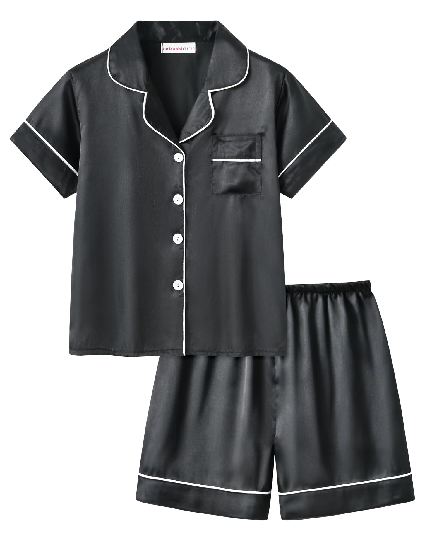 UNICABBIT21Satin Summer Pajamas for Big Girls Unisex Kids Silk Button Down Short Sleeve & Shorts PJS Size 8-16