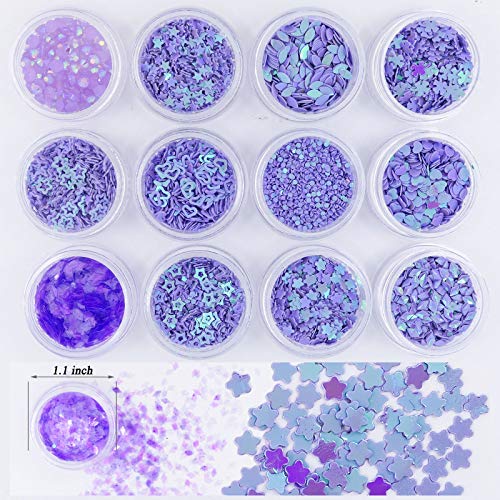 AddFavor Chunky Glitter Sequins Powder Kit Butterfly Heart Hexagon Pattern Sparkle 3D Nail Glitter Flakes Purple Gems for Nail Art Decoration/Makeup/Craft - Thumbnail 6