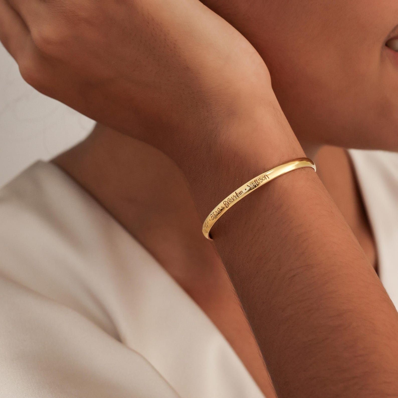 Bracciale rigido con incisione a mano di Hongyu Silver | Bracciale rigido personalizzato con incisione | Natale