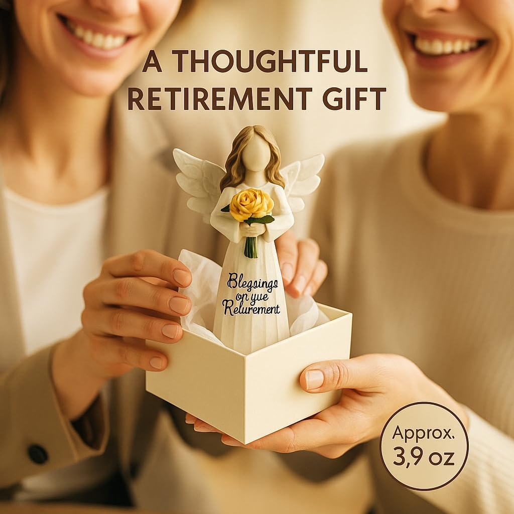 Retirement Angel Figurine, Hand-Painted Resin Keepsake with Yellow Rose – “Blessings on Your Retire ment” Figure, 5.4" Desk Mantel Décor Thoughtful Gift for Coworker Teacher Nurse Women (Retirement) - Image 4