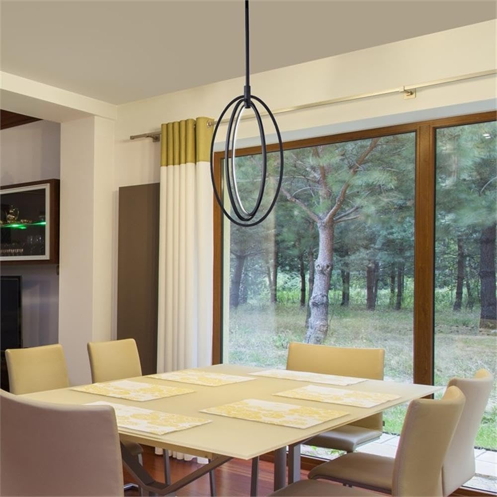 Pemberly Row 15" LED Rotating Pendant Light, Black Aluminum Finish, Dimmable Integrated LED, Modern Design with Adjustable Height, ETL Certified for Dry Locations, Ambient Lighting for Home or Office