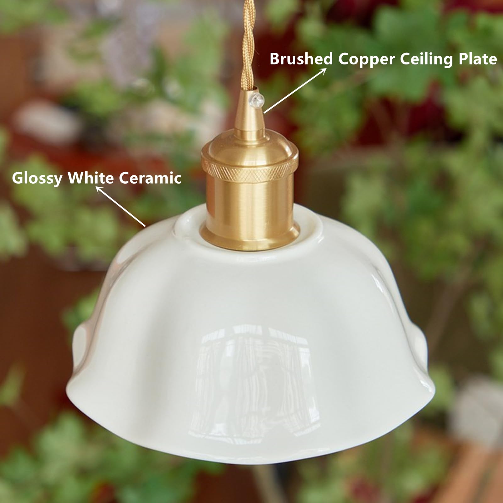 Lámpara Colgante de Cerámica Blanca,Luz Colgante de Techo de Latón E27 Industrial Vintage,Lámpara de Araña para Salón Cocina Pasillo Comedor(2 Pack)