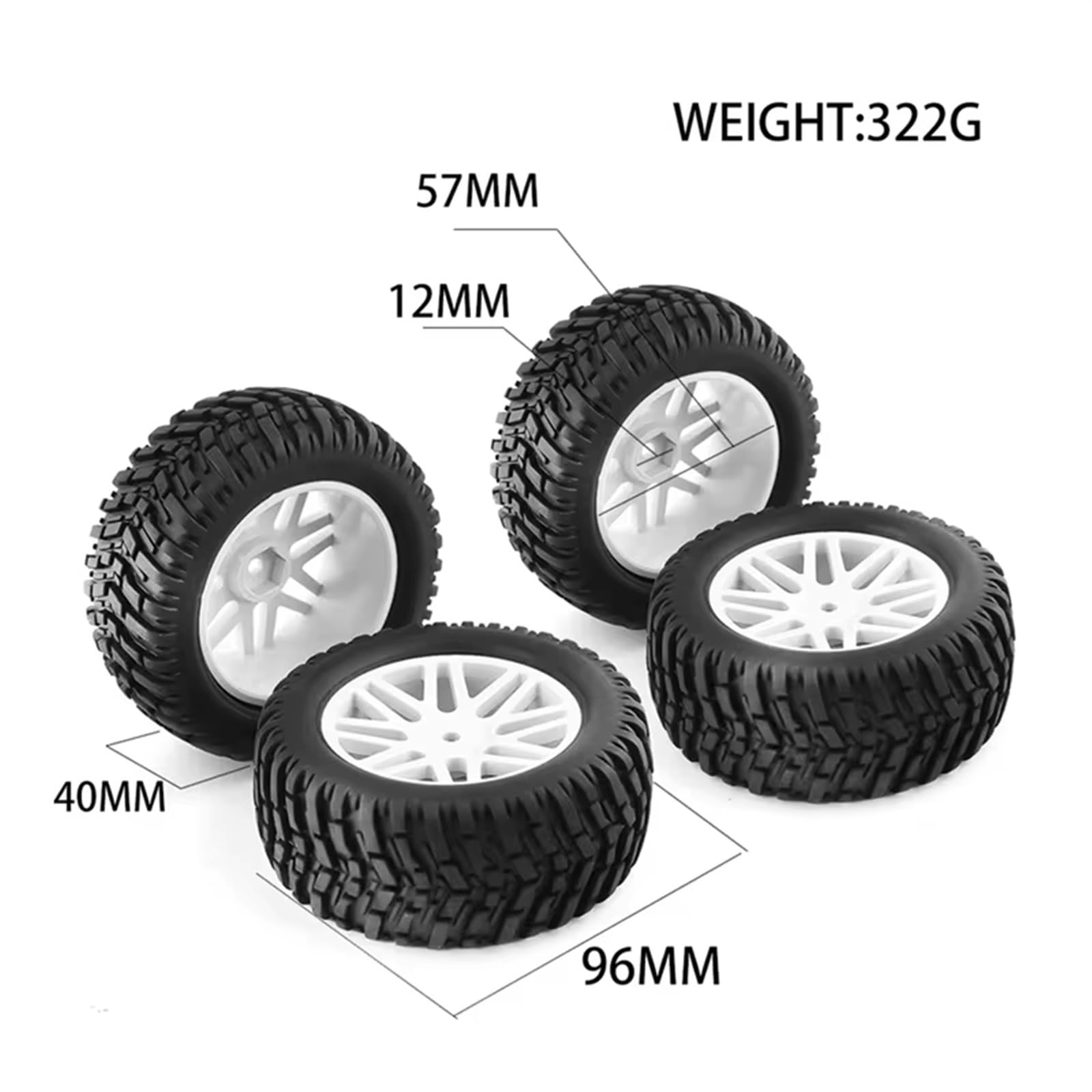 Rc Tire Jante pour HSP 15502 94107 94170 94155 94177 pour Voiture pour HPI RC 4 Pièces 96Mm 1/10 Pneus De Camion De Course Courte Roue De Pneu 12Mm Hex(Green)