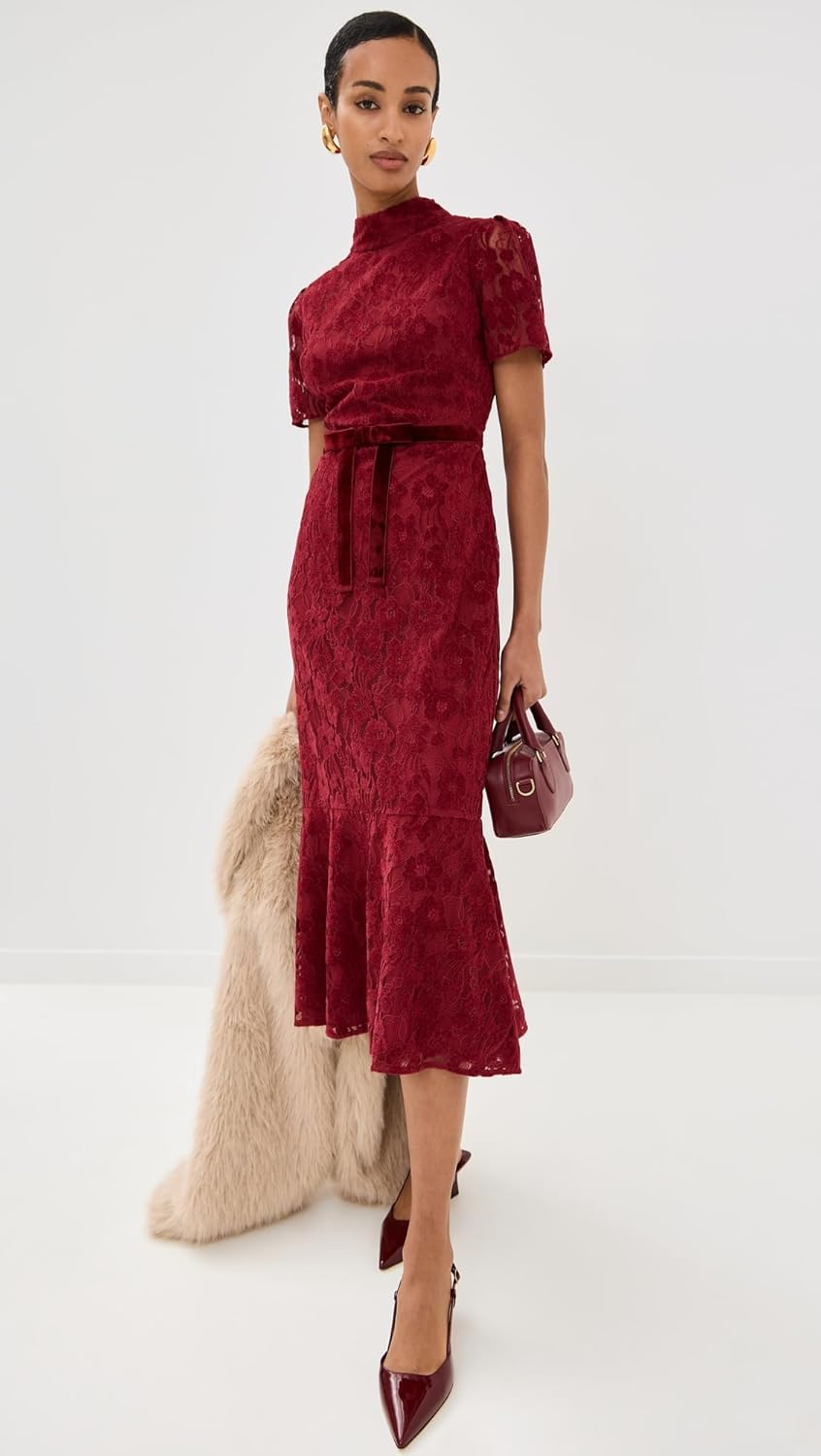 Shoshanna Womens Scarlett Velvet Lace Pierre Dress - Image 2