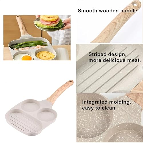 Miniatura 5 de Sartén antiadherente para huevos, cocina de aluminio con cepillo, sartén de huevos múltiples para hamburguesas, tortillas, acampar al aire libre