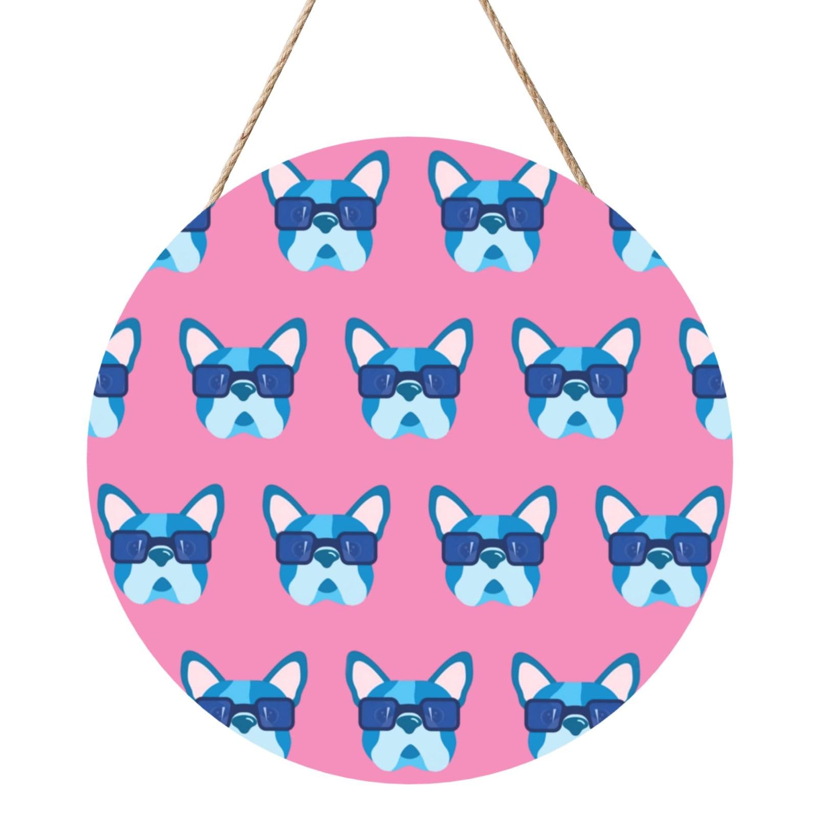 InOmak French Bulldog With Glasses, Round Wood Panel Painting 12 in, Wall Hanging Painting For Home