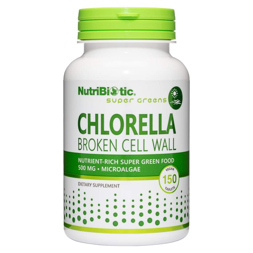 NutriBiotic- Chlorella Super Green Food 500 mg 150 tabs | Broken Cell Wall Nutrient-Rich Microalgae, Water Cultivated Superfood | Chlorophyll with Vitamins, Min
