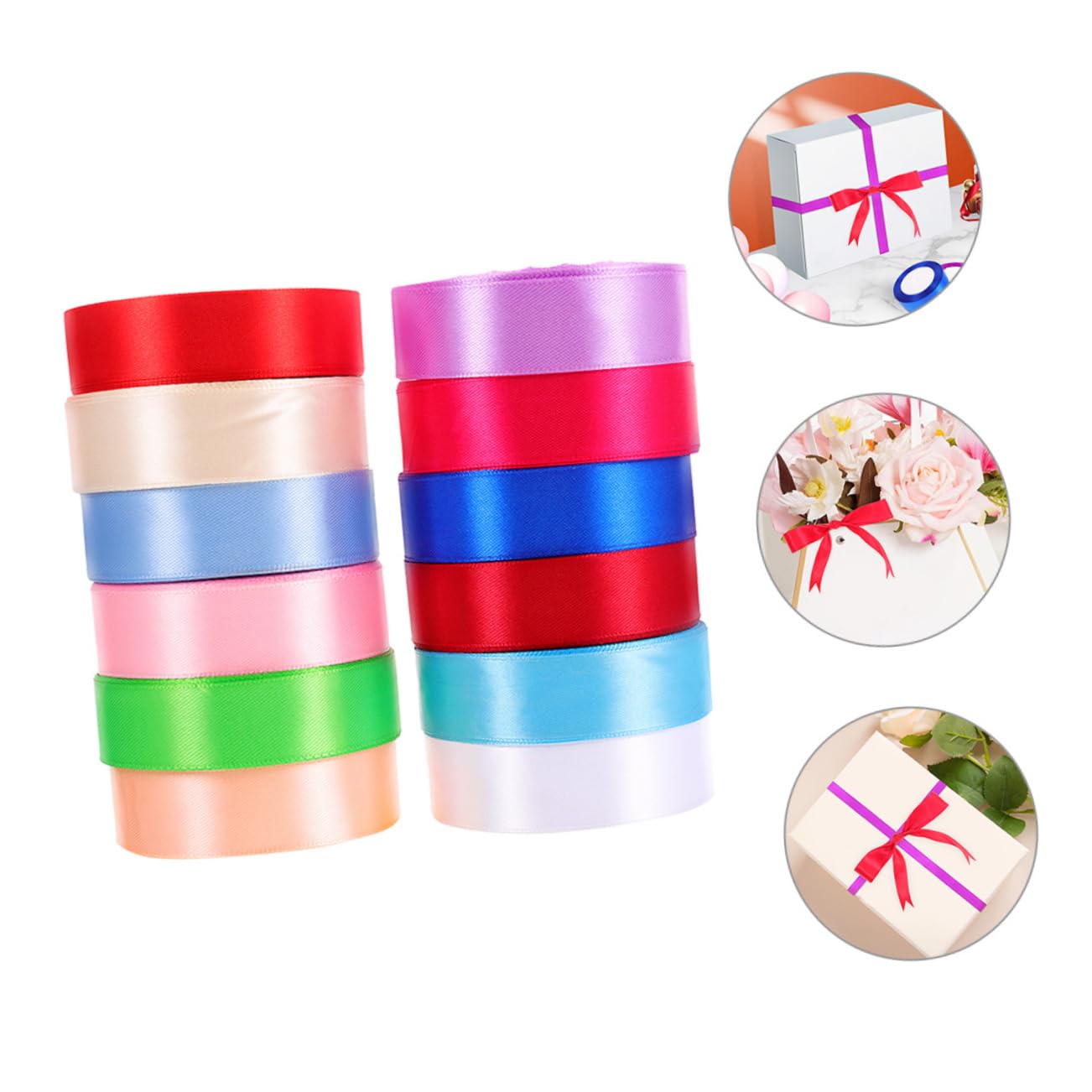 12rollos Cintas De Satinado Anchas Para Manualidades y Envolver Regalos