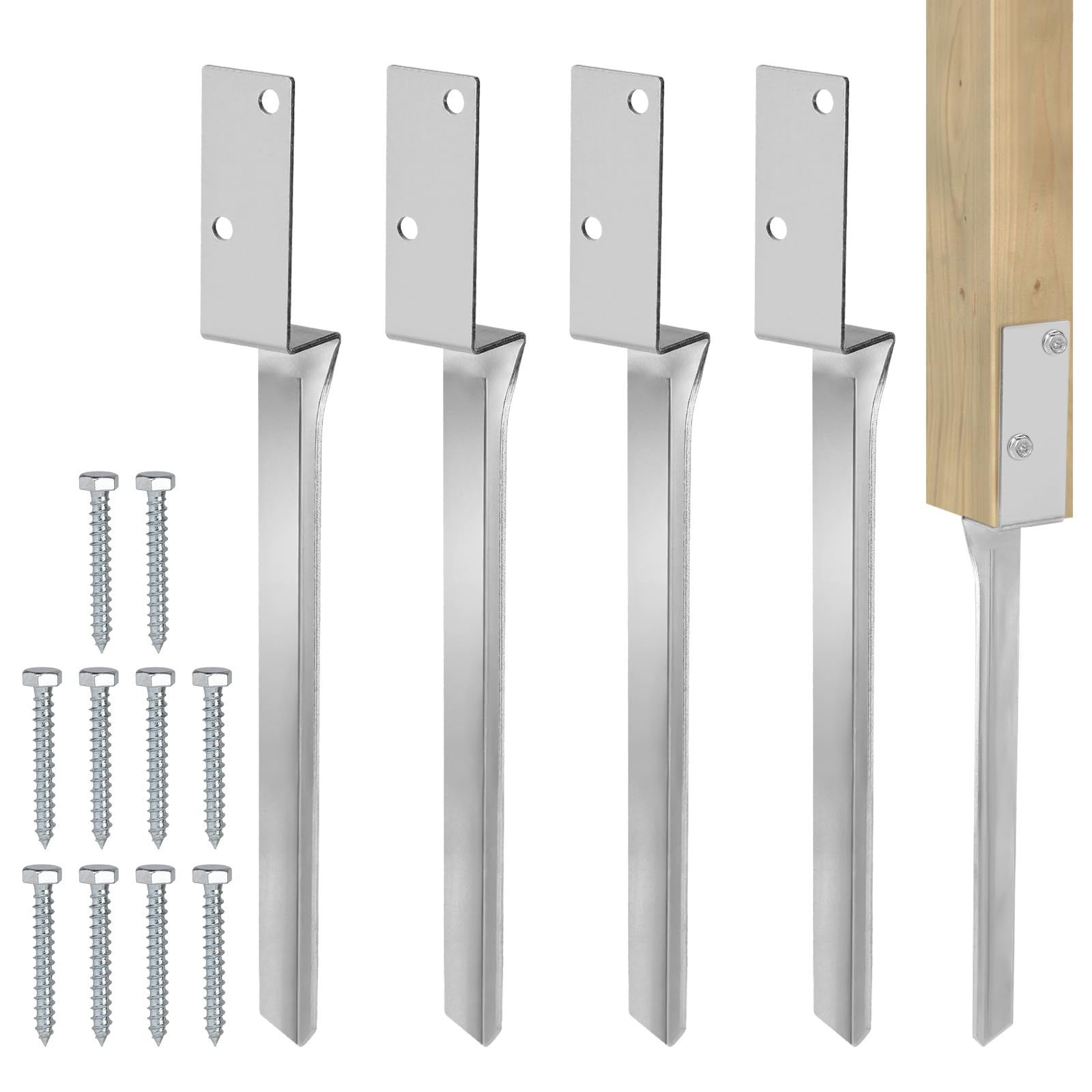 DBREAKS Set of 4 Swing Ground Anchors with Screws Included, Galvanised Steel, External Wooden Pole Support, Rose Arch, 50 cm
