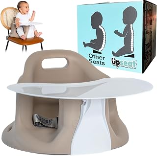Upseat – The Original Ergonomic Baby Floor & Booster Seat with Tray, Developed with Physical Therapists for Upright Posture & Healthy Hip Development, 4–24 Months, Extra-Large Tray (Taupe)
