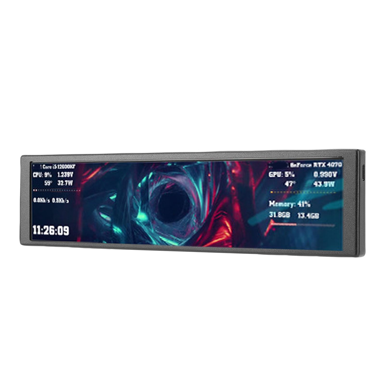 Luocute Schermo Secondario per Computer da 9,2 Pollici, Display Temperatura GPU CPU PC FHD 1920x462, con Temi Video Dinamici e Layout Personalizzati, per Programmatori Personali (BLACK)