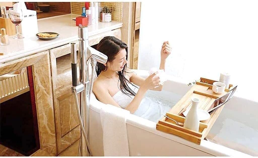 Bathtub Tray, Bath Trays Multifunction Bathroom Shelving Anti- Wood Bathtub Rack Shelf Wine Rack Length Bearing Strong Foldable Bathtub Cover Bathroom Trays