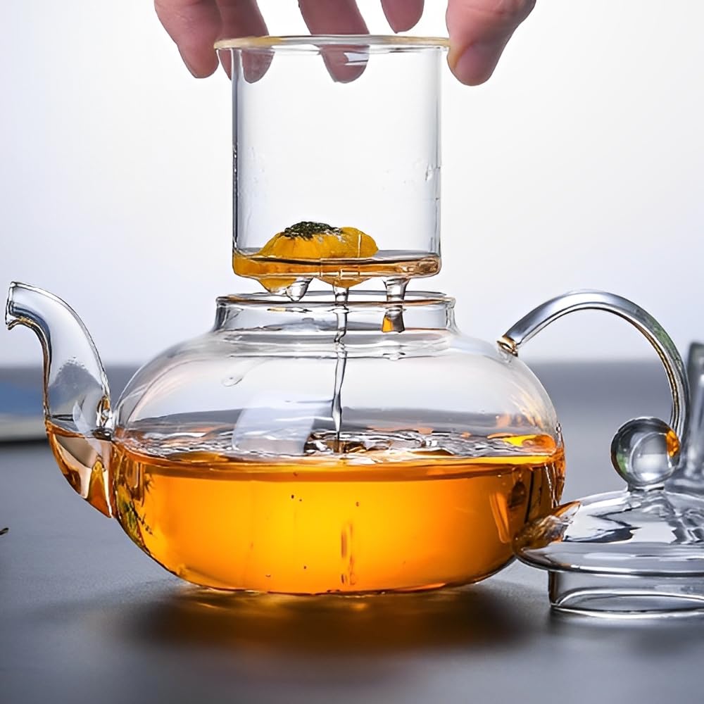 1000ml Teiera Vetro con Infusore, Teiere in Vetro Borosilicato con Filtro per Tisane e tè in Fiore, piccola teiera per foglie sfuse, erbe, frutta, bubble tea | Perfect Tea Maker | Infusore Tè