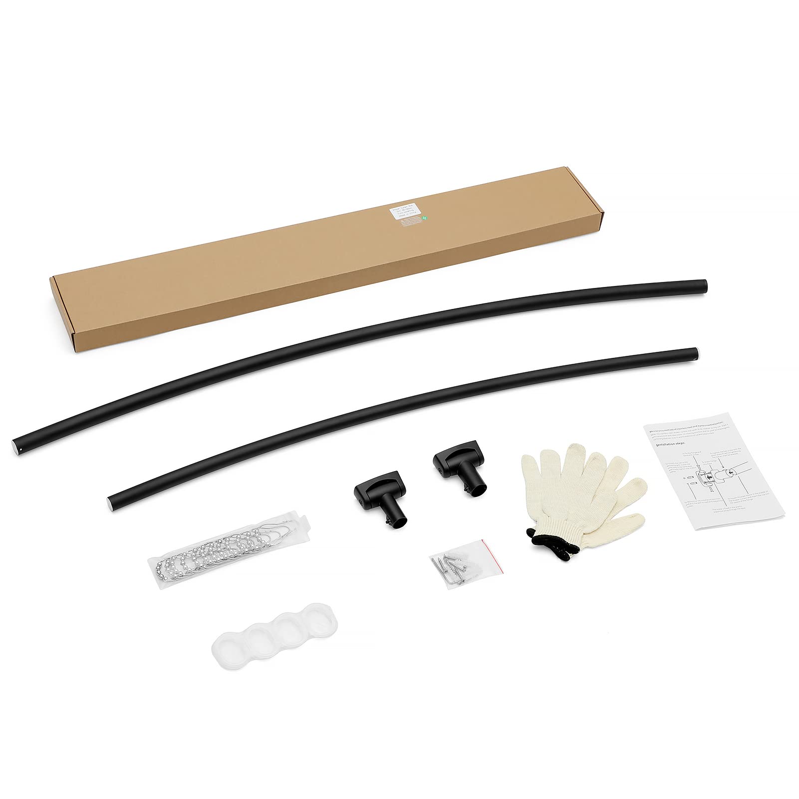 Barra Cortina Ducha Curvada 140-200cm, Acero Inoxidable 304 Extensible, Soporte 25kg, Barra de Ducha con Base Ajustable 180° para Baño, Vestidor y Bañera, Incluye 18 Ganchos, Negro
