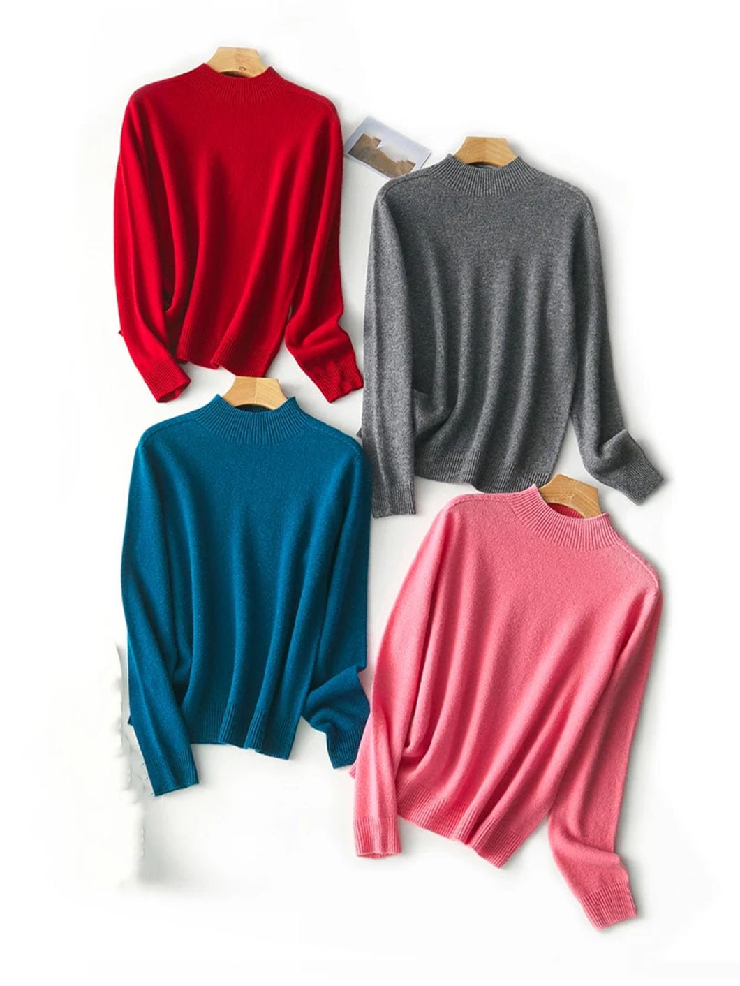 Maglione da donna in lana, a collo alto, caldo, a maniche lunghe