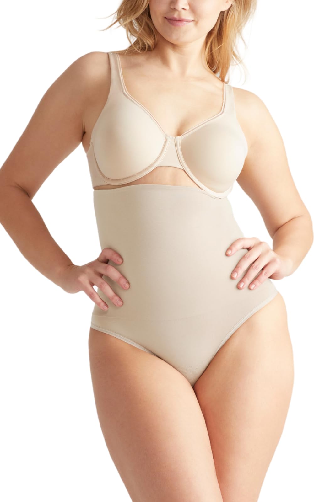 YummieWomen's Seamless Solutions High Waist Shaping Thong, Nude
