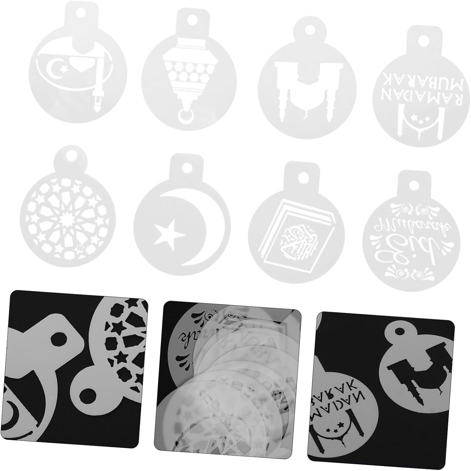 16Pcs Eid Mubarak Cake Stencils Baking Molds Coffee Latte Decorating Tools for Ramadan Festive Cakes with Smooth Odorless Material