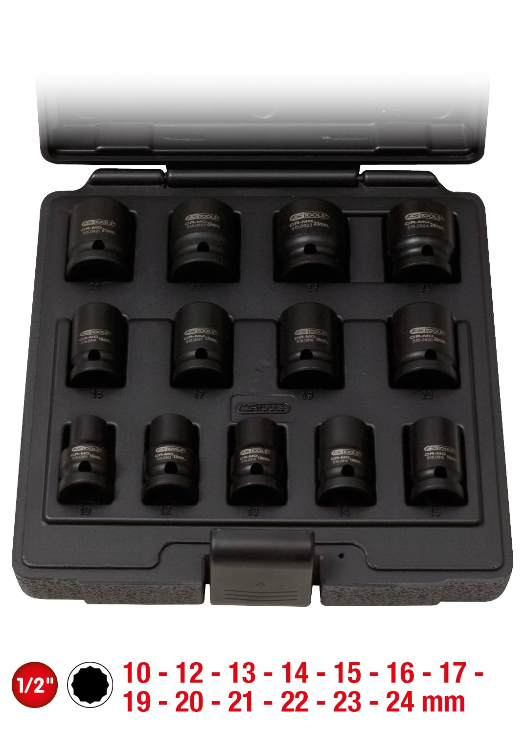 KS Tools 515.0900 1/2" 12-kant-Kraft-Stecknuss-Satz, kurz, 13-tlg.