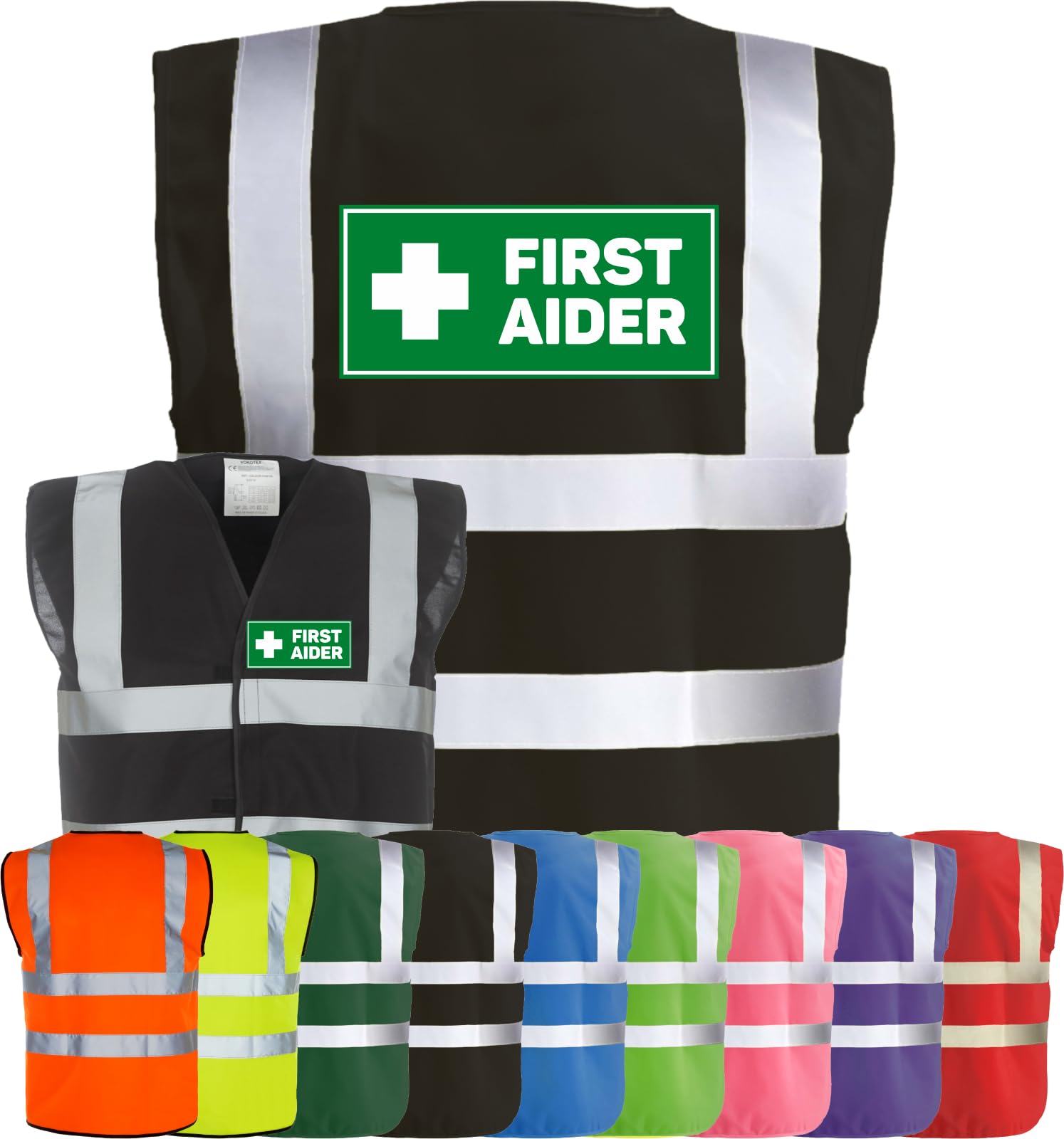Corporate Togs FIRST AIDER Printed Waistcoat - High Visibility Safety Vest Tabard, Brace Hi-Vis Strips, Fully EN471 Health, Protective Safety Wear | Safety Apparel
