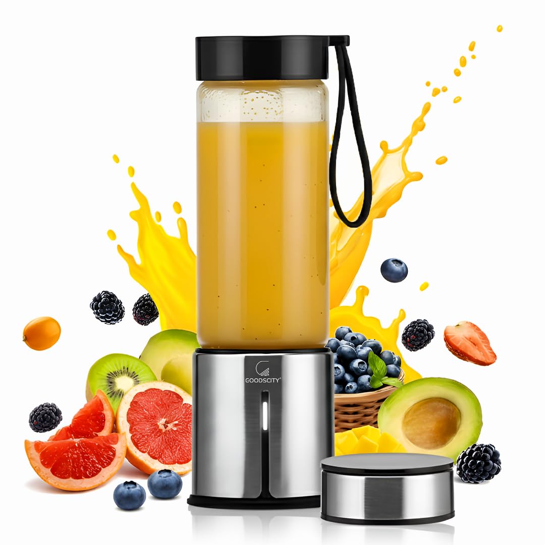 Sponsored Ad - Blender For Smoothie And Juices | Portable Hand Blender For Kitchen | Premium Usb Rechargeable Fruit Juicer Machine | 450Ml BPA FREE Food Grade Glass Jar| Long Battery Life |1 Year Warranty