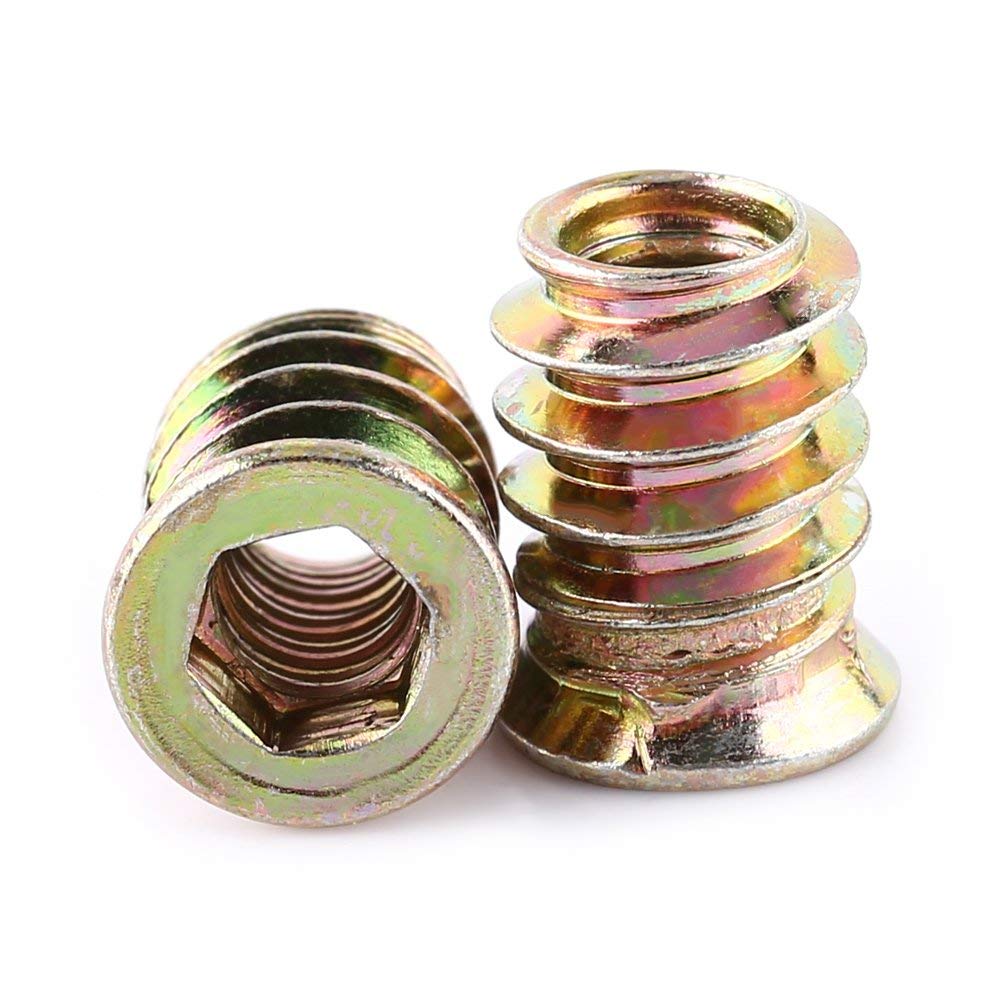 Hilitand Assorted Hex Drive Nut M6/M8/M10 Zinc Alloy Furniture Fasteners Threaded Insert Wood Insert Nuts Assortment (M6*15Mm)