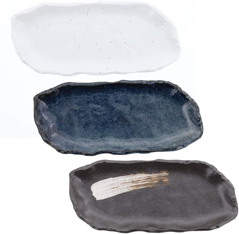 テーブルウェアイースト 和食器 楕円長皿 手びねり風 29cm 3色セット 藍雪 粉引 黒刷毛 プレート 皿 お皿 食器 長皿 サンマ皿 焼き魚皿 65 Off