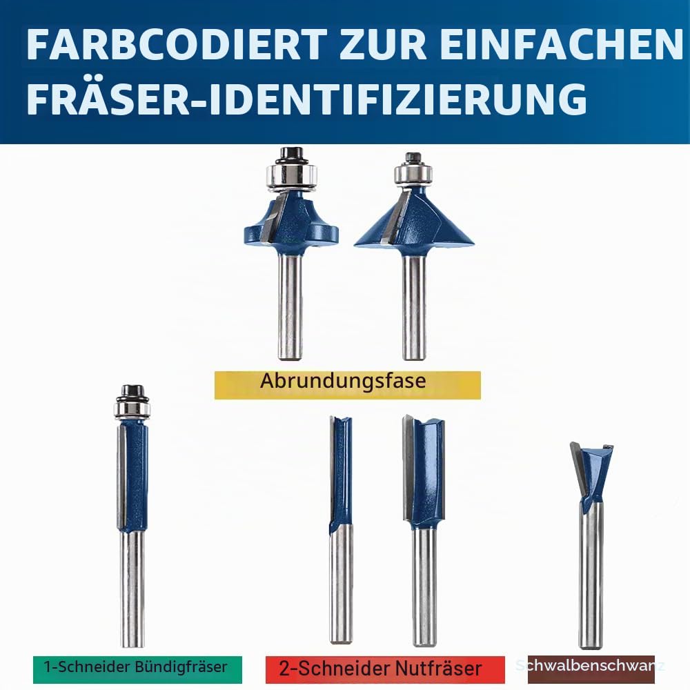 BOSCH RBS006 6-teiliges 1/4-Zoll-Schaft Hartmetallbestückte Mehrzweck-Fräser-Bits Sortiertes Set mit mitgeliefertem Aufbewahrungskoffer für Anwendungen in geraden, Trimmen, dekorativen Kanten,