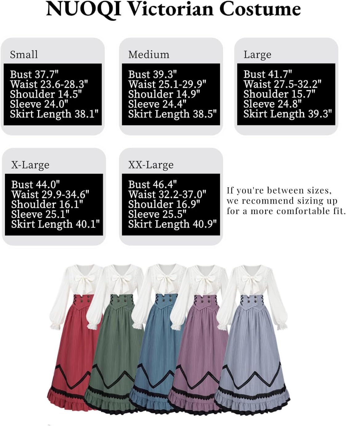 Nuoqi Womens Victorian Dress Costume 1800s Edwardian Costume Renaissance Blouse Skirt Set - Image 5