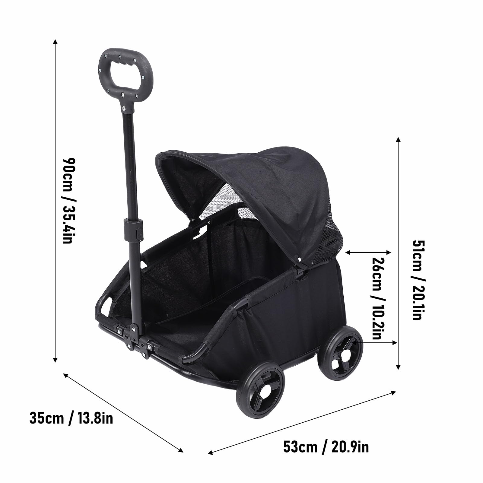 VBESTLIFE Passeggino per Animali Domestici Pieghevole Leggero, Design a 4 Ruote con Tettuccio Parasole e Carrello per Animali Multifunzionale Pieghevole con una Sola Mano per Cani di (BLACK)