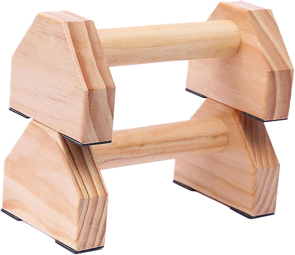 HEMOTON Solid Wood Push-up Bars and Handstand Bars Pair, Muscle Training Push-up Frame with Non-slip Base for Home Calisthenics and Strength Workout