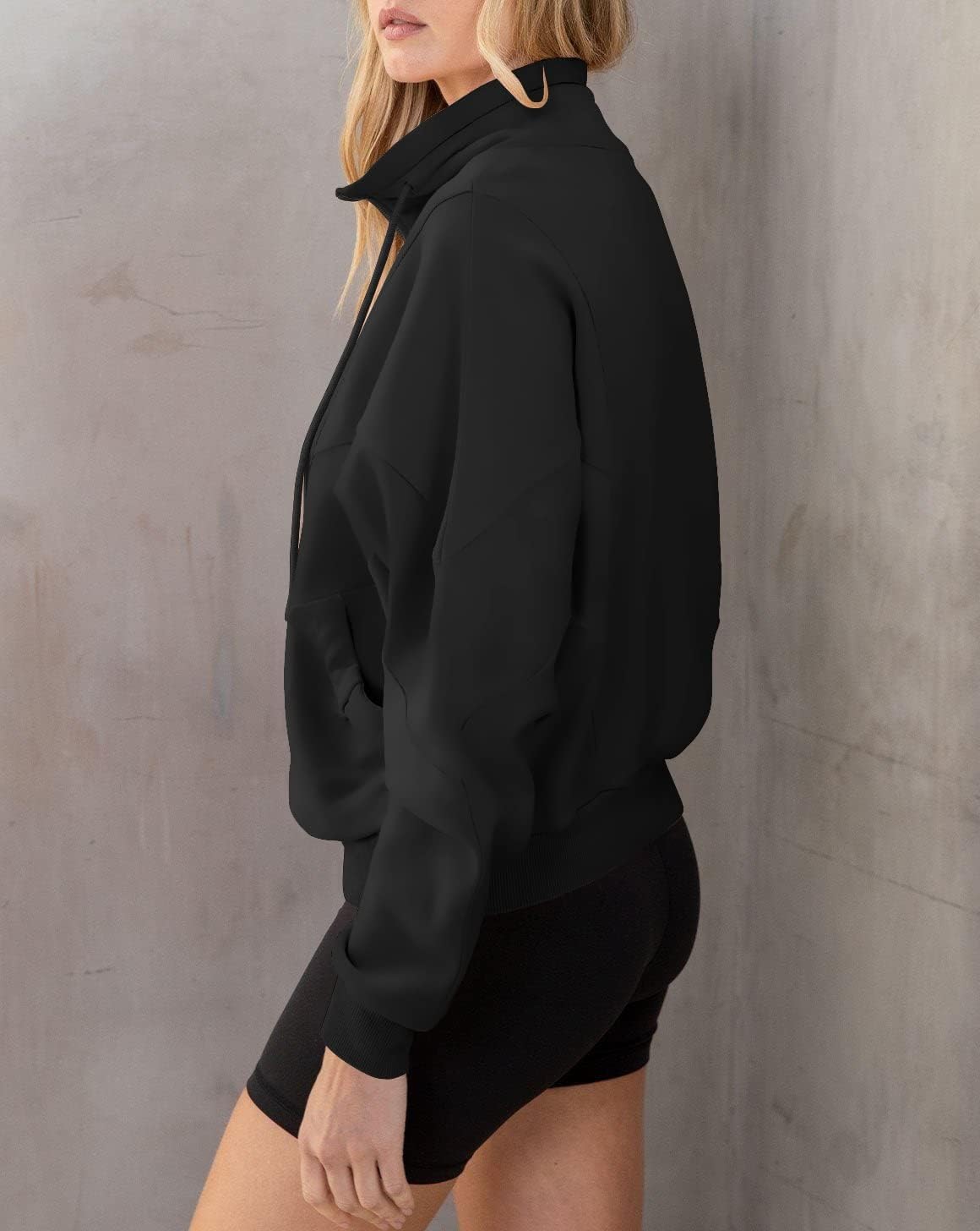 INFITTY Womens Long Sleeve Jacket Full Zip Up Stand Collar with Pockets Casual Batwing Lightweight Sweatshirts - Image 2