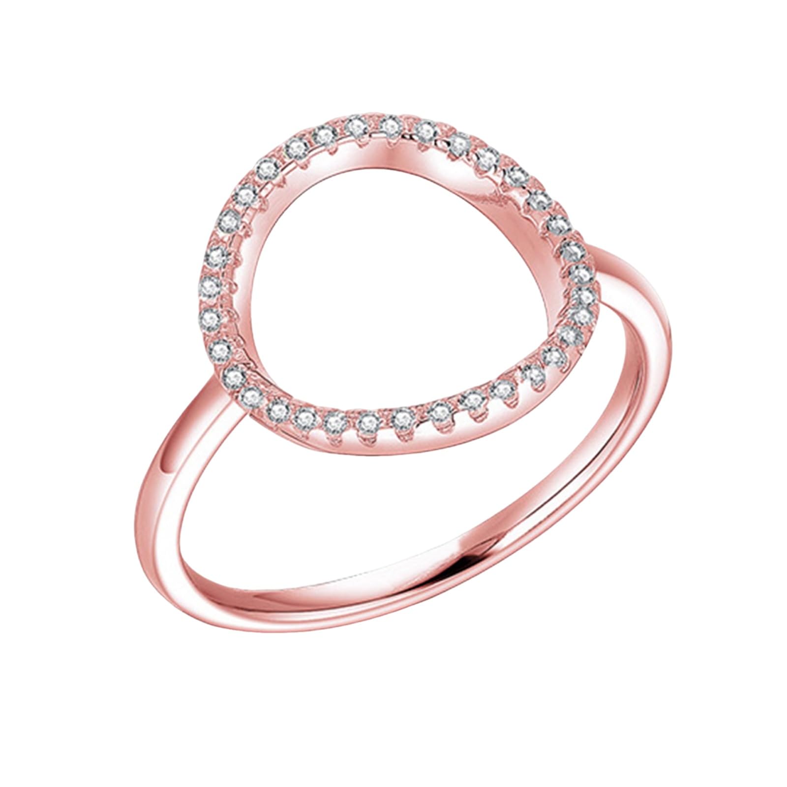 Anillos de compromiso para mujer, moissanita, anillo circular hueco de oro rosa de 9 quilates, 14 quilates y 18 quilates con incrustaciones de moissanita