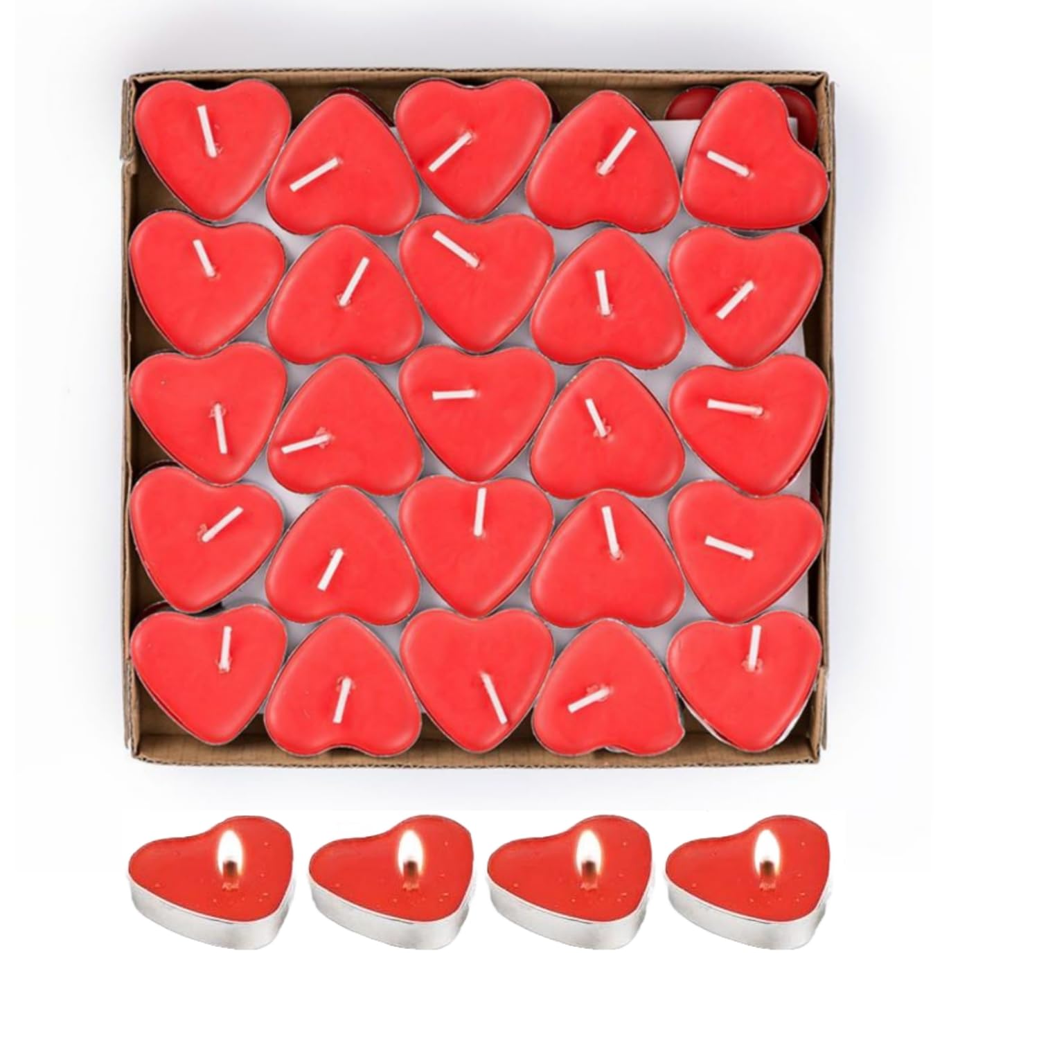 Love Heart Candles, 50 Pcs Heart Shaped Tea Lights Candles Tea Lights Candles Romantic Love-Candles Smoke Free for Dinners,Home,Wedding,Party,Christmas(Red)