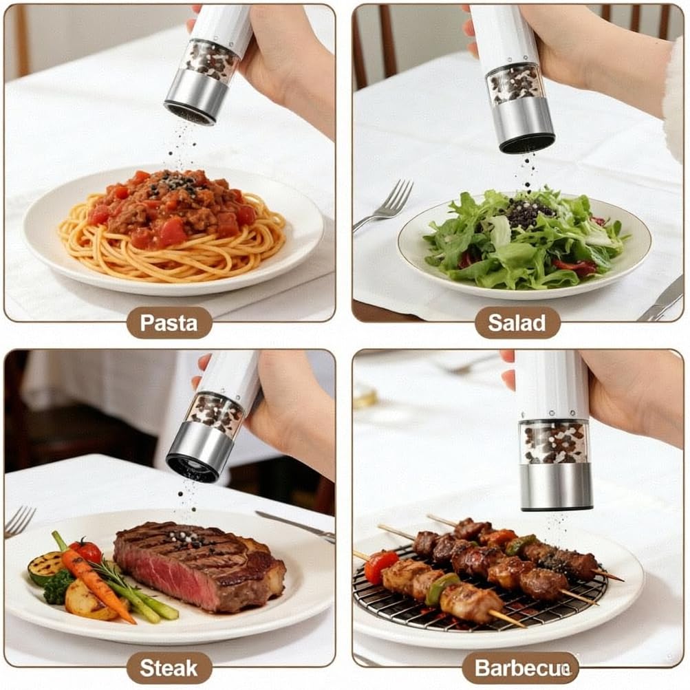 Electric Salt and Pepper Grinder Set, Adjustable Coarseness & Rechargeable, 110ml 2-Pack White Ceramic Core Grinders, Housewarming & Birthday Gifts for Women, Kitchen Gadgets