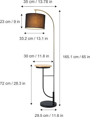 Miniatura 6 de Teamson Home Danna - Lámpara de pie de arco LED a base de mármol real con mesa auxiliar de noche de madera y puerto de carga USB integrado para sala