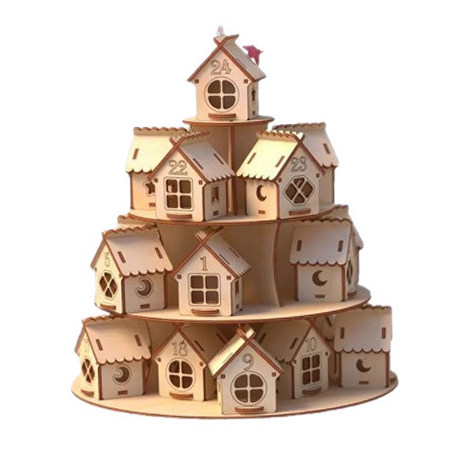 Weihnachtskalender Adventskalender Holzhaus Dekoration Countdown-Ornament aus Robustem Holz für Festliche Dekorationen für Wohnzimmer Büro Geschenk