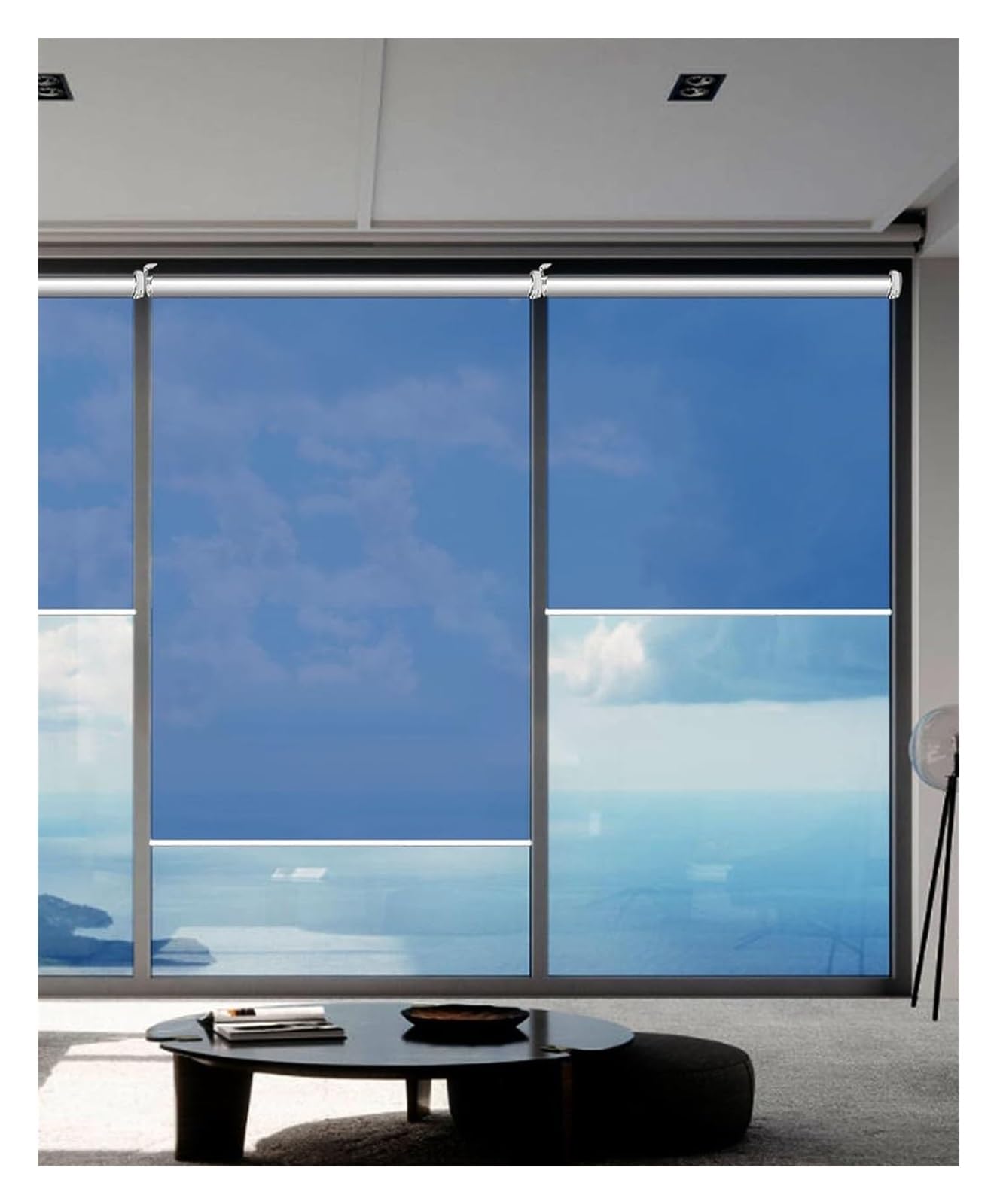 One Way Roller Blinds Window Tint Shades Blue Anti UV See Through Curtain With Fittings Pull Down Mirrored Privacy Shade(150x230cm)