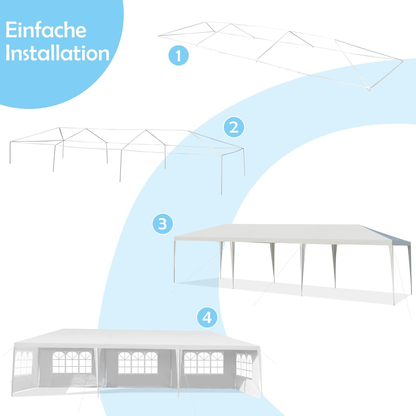 RELAX4LIFE 3x9 m Gartenpavillon, Partyzelt Faltbar & Wasserdicht, Gartenzelt mit 5 abnehmbaren Seitenteilen & Fenstern, Faltpavillon mit Eisenstruktur, für Markt Party Hochzeit Festival