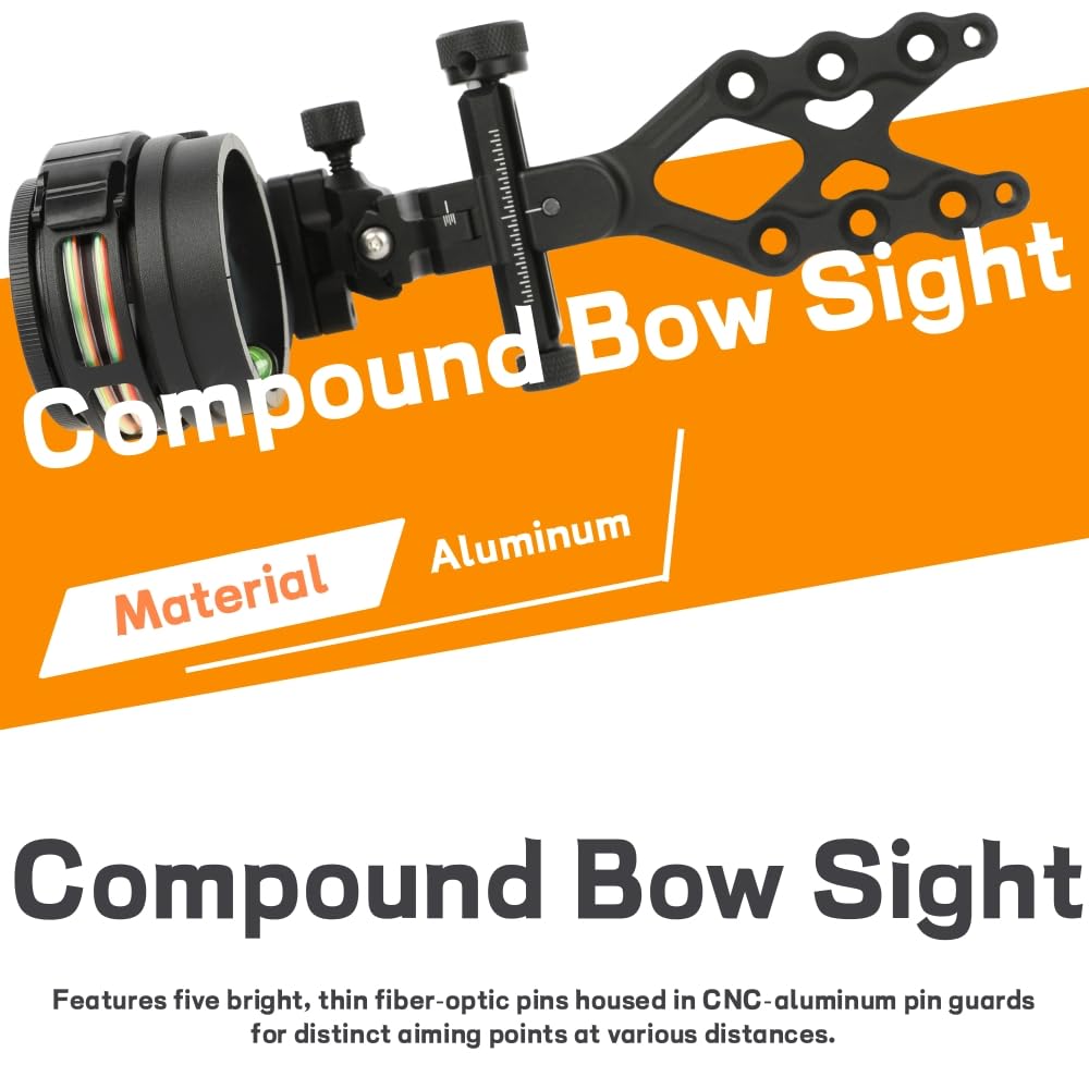 Compoundbogen-Visier mit 5 Pins Aluminiumlegierung mit 4X/6X/8X Linse Beidhändig für Bogenschießen Jagd und Schießsportzubehör
