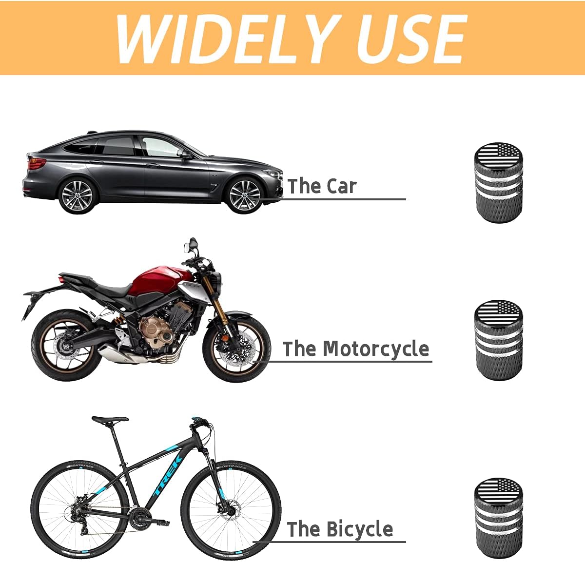 American Flag Tire Valve Stem Caps, 8 Pcs Anti-Theft Premium Metal Rubber Seal Tire Valve Caps, Universal Fit for Cars, SUVs, Bike and Bicycle, Trucks, Motorcycles (Black) : Automotive