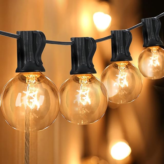 Tomshine Outdoor Globe String Lights Mains Powered 25FT G40 Bulbs Festoon Lights for Garden Patio (25 Bulbs+ 3 Spare Bulbs) Warm White