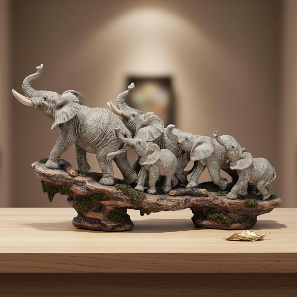 Comfy Hour Our Cute Elephant Friends Collection, Figurine Statue Sculpture, Stone Resin (Elephant Family on Cliff) - Image 4