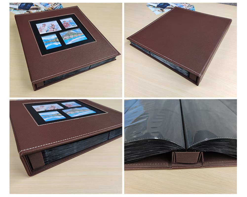 Album de Photos avec Couverture Transparente et 10x15cm 600 Pochettes Photos Horizontales et Verticales Pages Noires Couverture en PU Cuir Albums Photos de Mariage en Famille,31.5x34CM(120 pages),Marron