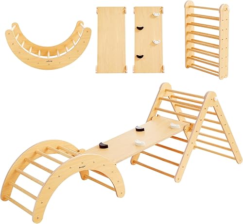 Beright Pikler Triángulo 5 en 1 - Escalera plegable para escalar con rampa, juguetes de escalada en interiores para niños, gimnasio de juegos,