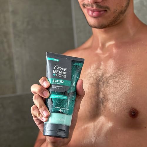 Image of DOVE MEN + CARE Body and Face Scrub Eucalyptus Deeply Exfoliates for Hydrated & Nourished Skin 100% Gentle Cleanser, No Sulfate Cleansers or Parabens 9 oz (Pack of 4)
