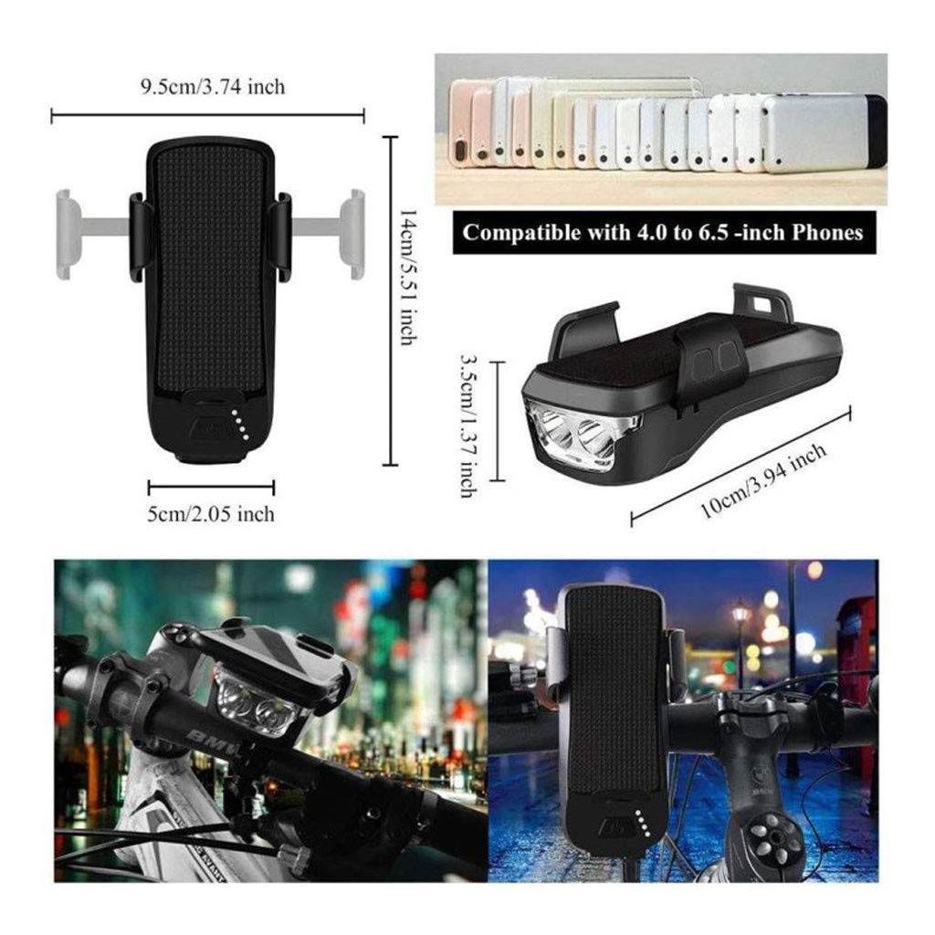 Bicicletta faro ricaricabile 4 in 1 con supporto telefono, corno 130DB e power bank 4000mAh 2 Pack