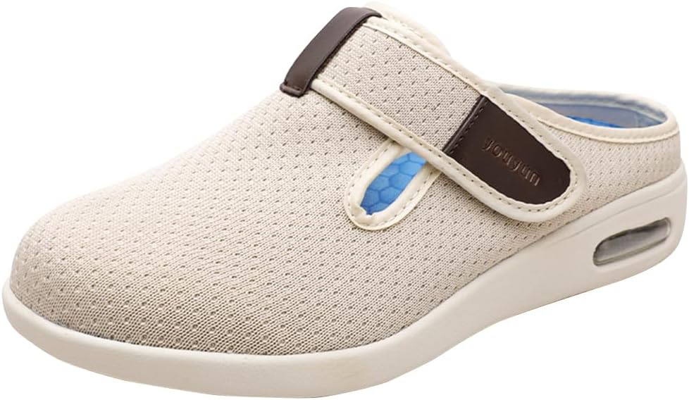 Women’s Diabetic Shoes Wide Width Elderly Summer Walking Sandals Adjustable Strap Breathable Air Cushion Slippers for Plantar Fasciitis Bunions Swollen Feet